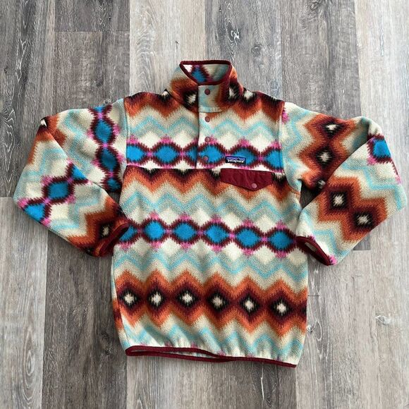 Patagonia Synchilla Snap T Fleece Timber Twist Aztec Pullover Cinder Red Size XS - Picture 5 of 15